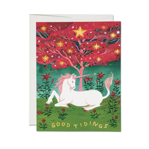Red Cap Cards Holiday Card Good Tidings Unicorn