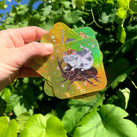 Paper Puffin Glitter Sticker Cowboy Cat Seahorse
