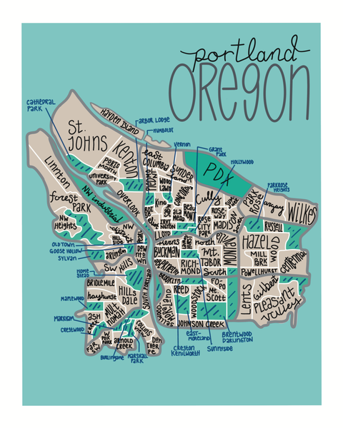 Wander Free and Queer Art Print Portland Neighborhoods Map