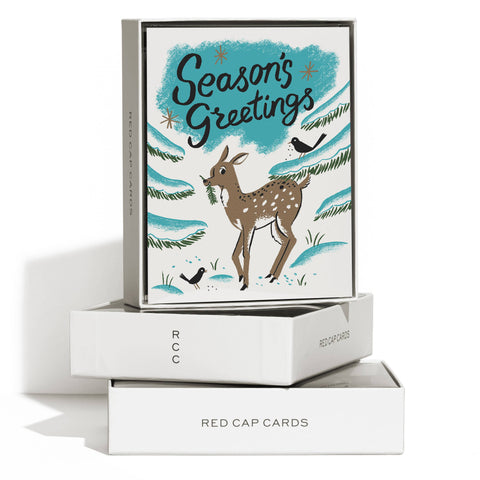 Red Cap Card Winter Deer