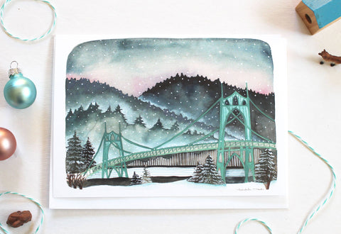 michele maule Greeting Card Snowy St Johns Bridge