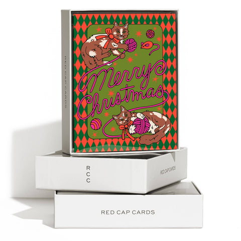 Red Cap Card Christmas Kittens