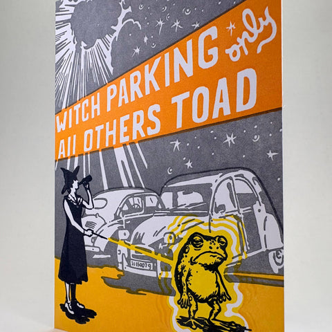 Old School Stationers Card Witch Parking Only