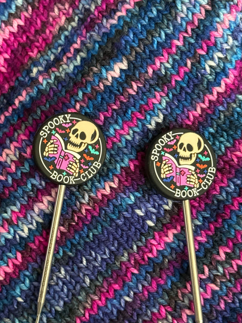 Knitting is Metal Needle Stoppers Spooky Book Club