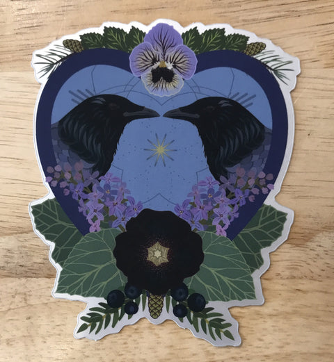 Little Gold Fox Design Crow Heart Sticker