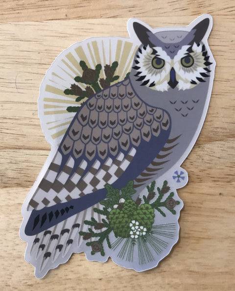 Little Gold Fox Great-Horned Owl Matte Mirror Sticker