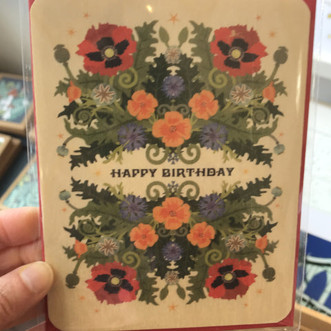 Little Gold Fox Birthday Poppy Wood Card