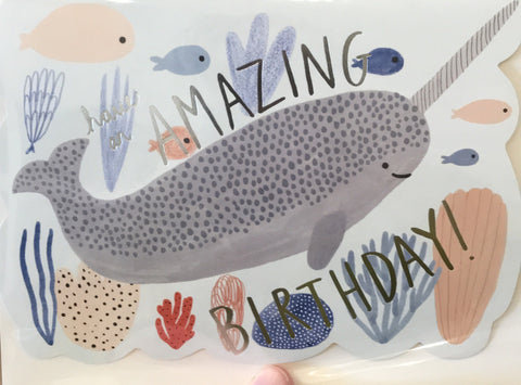 Red Cap Card Narwhal Birthday