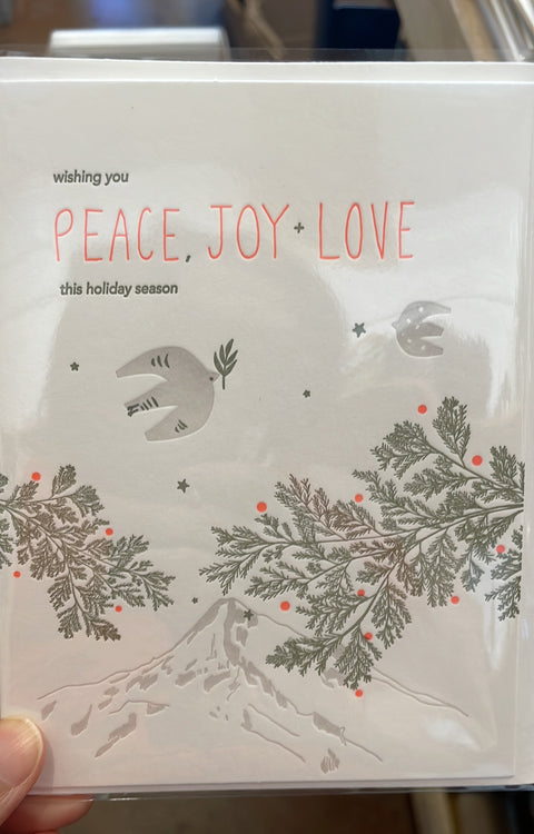 Lark Press Card Peace Joy Love Doves and Holiday Branches