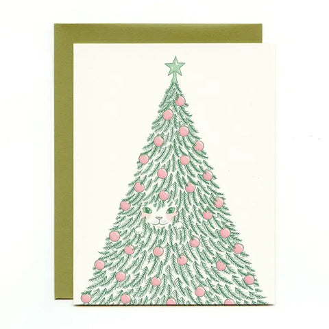 Bee's Knees Cat In Tree Holiday Card