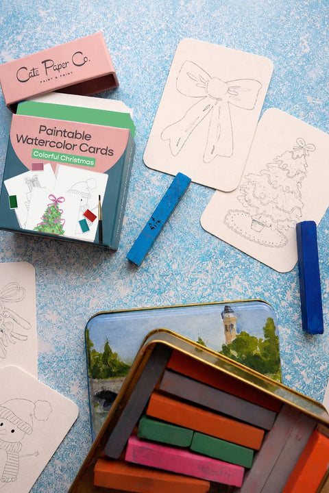Cate Paper Co. Paintable Watercolor Card Deck - Colorful Christmas