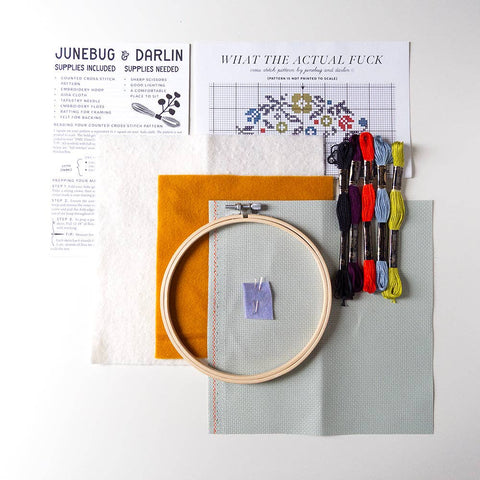Junebug and Darlin Cross Stitch Kit What the Actual Fuck