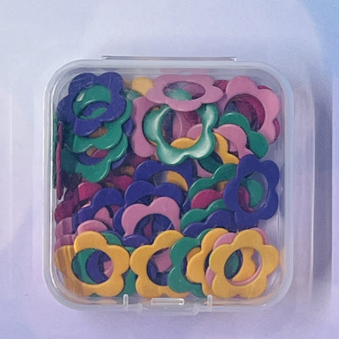 Metal Flower Stitch Marker Rings S/10