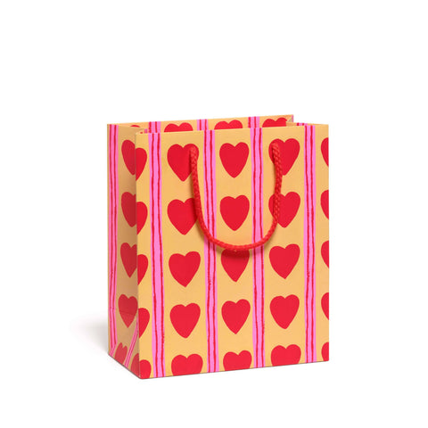 Red Cap Gift Bag Heart Stripes