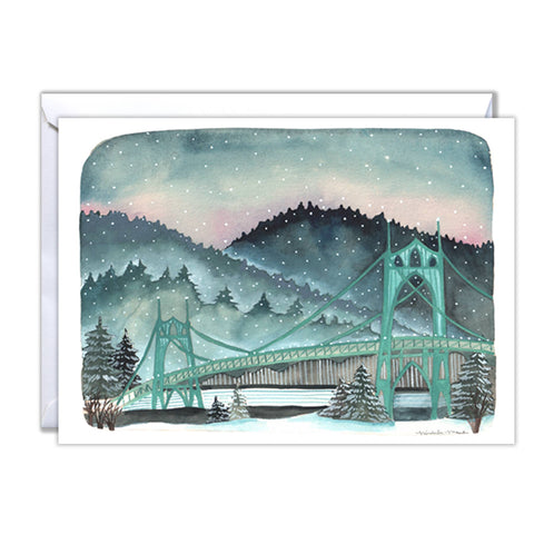 michele maule Greeting Card Snowy St Johns Bridge