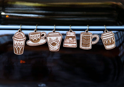 Sunrise Grove Stitch Markers Cherry Wood Coffee Cup