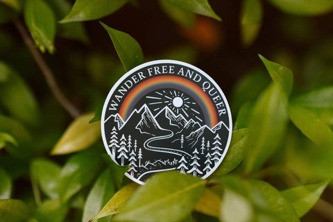 Wander Free and Queer Vinyl Sticker LGBTQ Pride