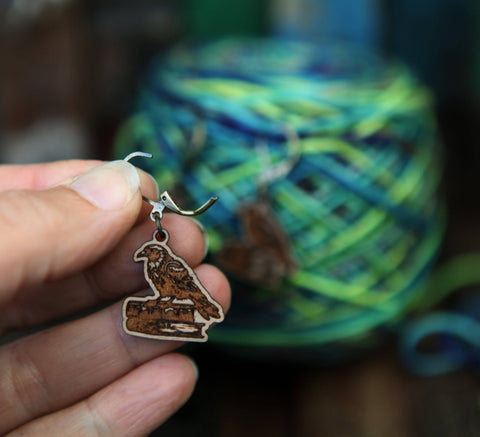 Sunrise Grove Stitch Markers Ravens on Books Walnut