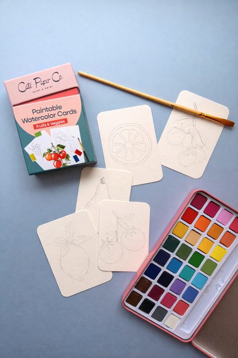 Cate Paper Co. Paintable Watercolor Card Deck - Fruits and Veggies
