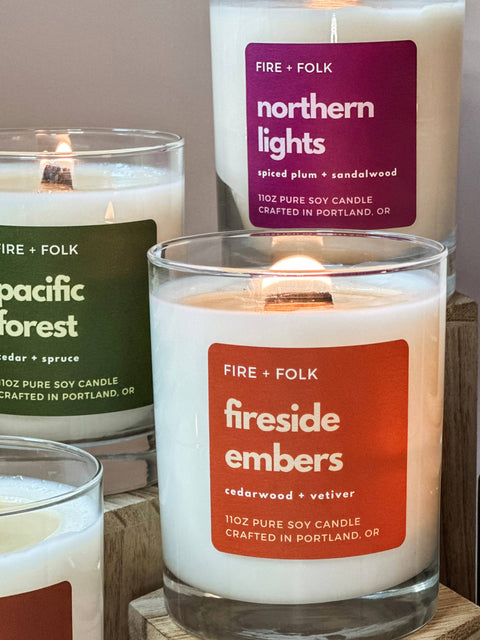 FIRE and FOLK Fireside Embers Wood Wick Soy Candle