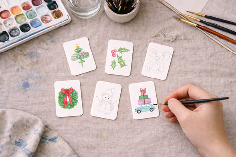 Cate Paper Co. Paintable Watercolor Card Deck - Colorful Christmas
