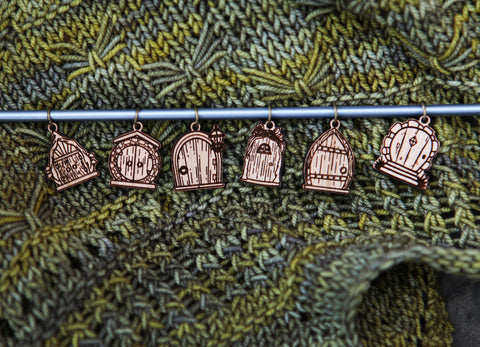 Sunrise Grove Stitch Markers Cherry Wood Fairy & Gnome Door