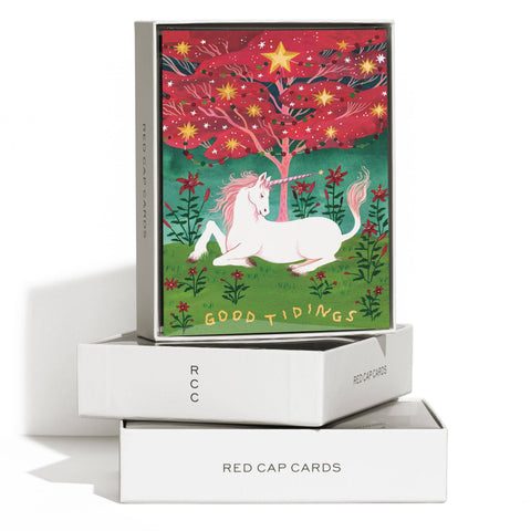 Red Cap Cards Holiday Card Good Tidings Unicorn