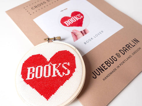 Junebug and Darlin Cross Stitch Kit Book Lover