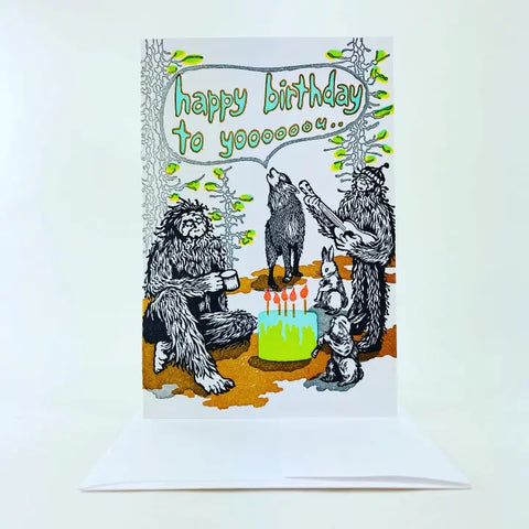 Old School Stationers Card Happy Birthday Wolf Song