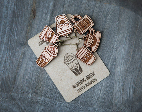 Sunrise Grove Stitch Markers Cherry Wood Coffee Cup