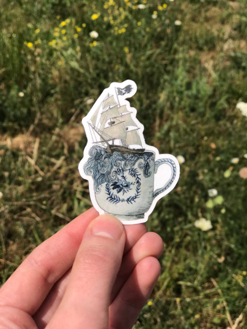 Lizzy Gass Sticker Pirate Ship in a Stormy Teacup