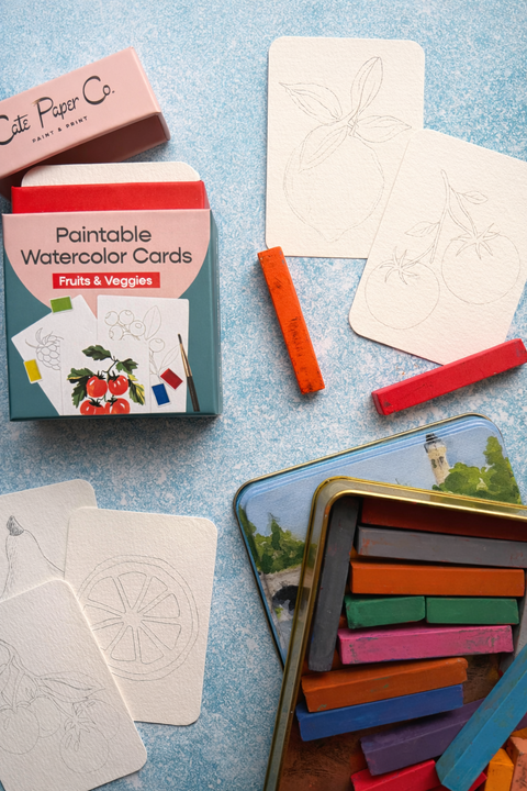 Cate Paper Co. Paintable Watercolor Card Deck - Fruits and Veggies
