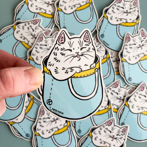 Paper Puffin Sticker Cat in Bag