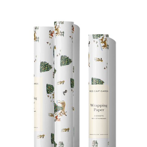 Red Cap Cards Wrapping Paper Forest Christmas