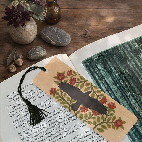 Little Gold Fox Designs Bookmark with Tassel Raven and Rose