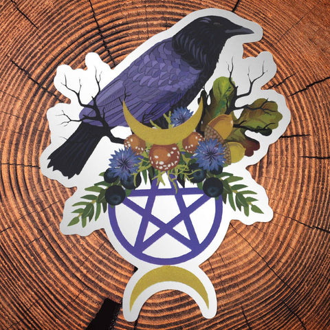 Little Gold Fox Designs Matte Mirror Sticker Pentacle Raven