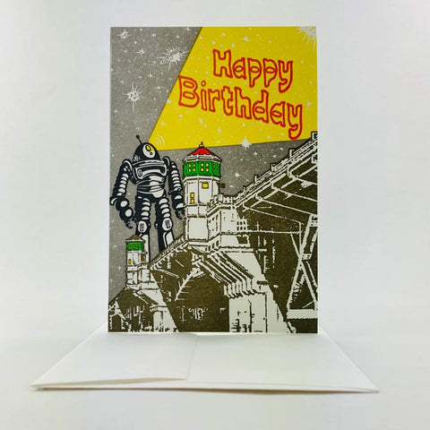 Old School Stationers Card Happy Birthday Robot