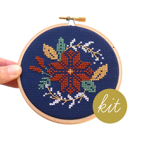 Junebug & Darlin Cross Stitch Kit Poinsettia Wreath
